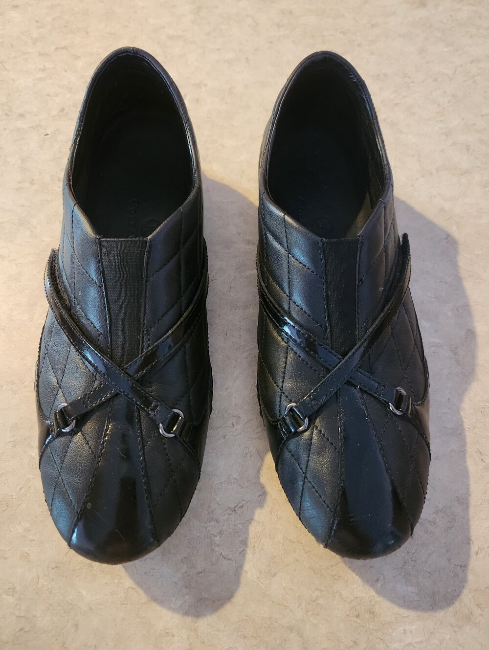 Cole Haan Black Quilted Slip-On Loafers with Cross Straps